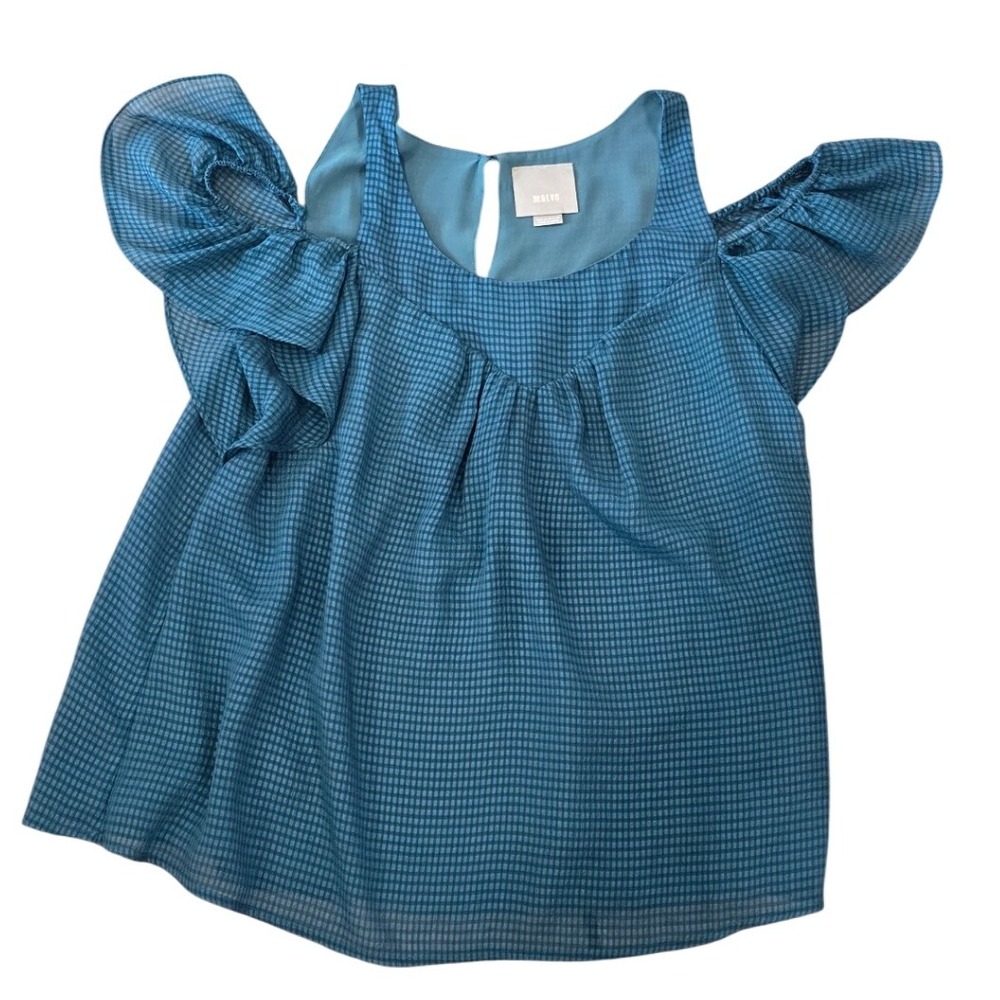 Maeve Anthropolgie Blue Cold Shoulder Ruffle Sleeve Blouse Top Size 8